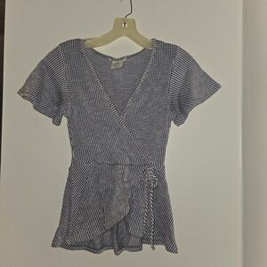 Caution To The Wind Navy Striped Wrap Blouse